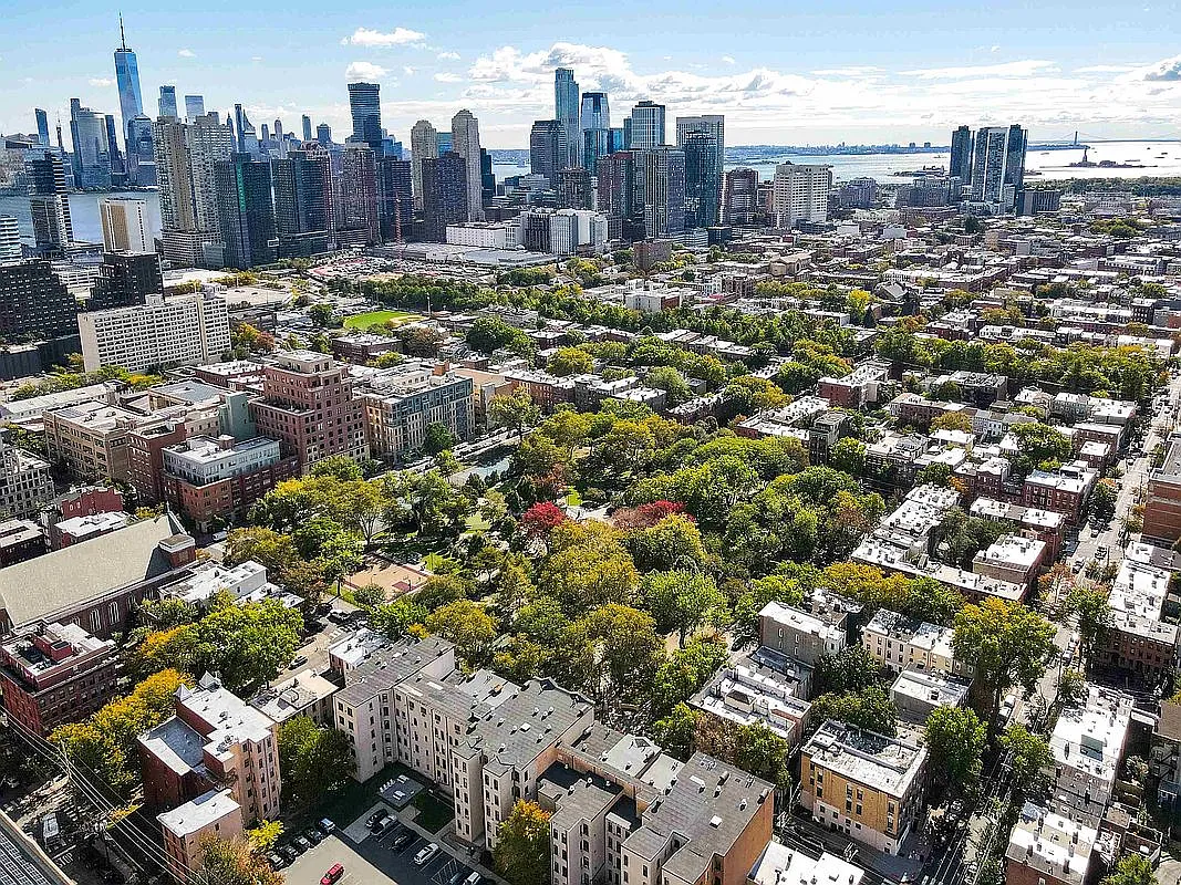 Aerial view of Hamilton Park, Downtown Jersey City, and Lower Manhattan