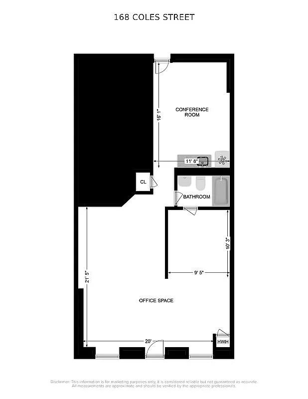 Approximate floor plan for 168 Coles Street Unit BA